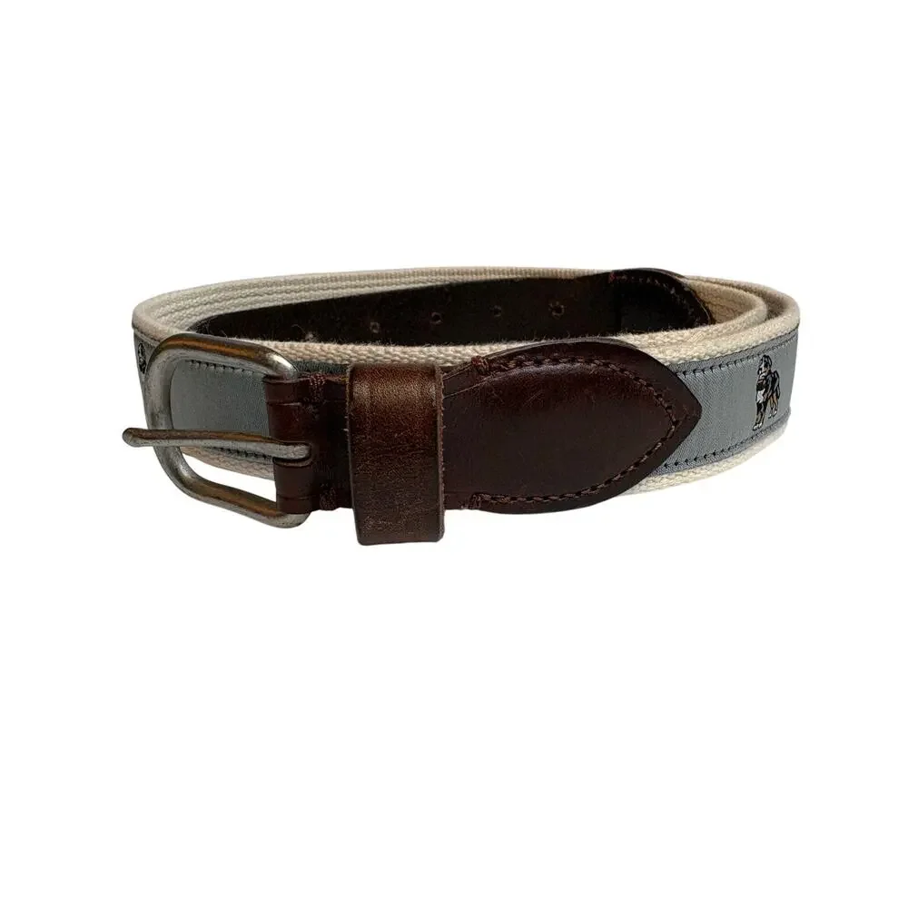 Crewcuts Brown Leather Blue Ribbon with St. Bernard Dog Canvas Belt size XL